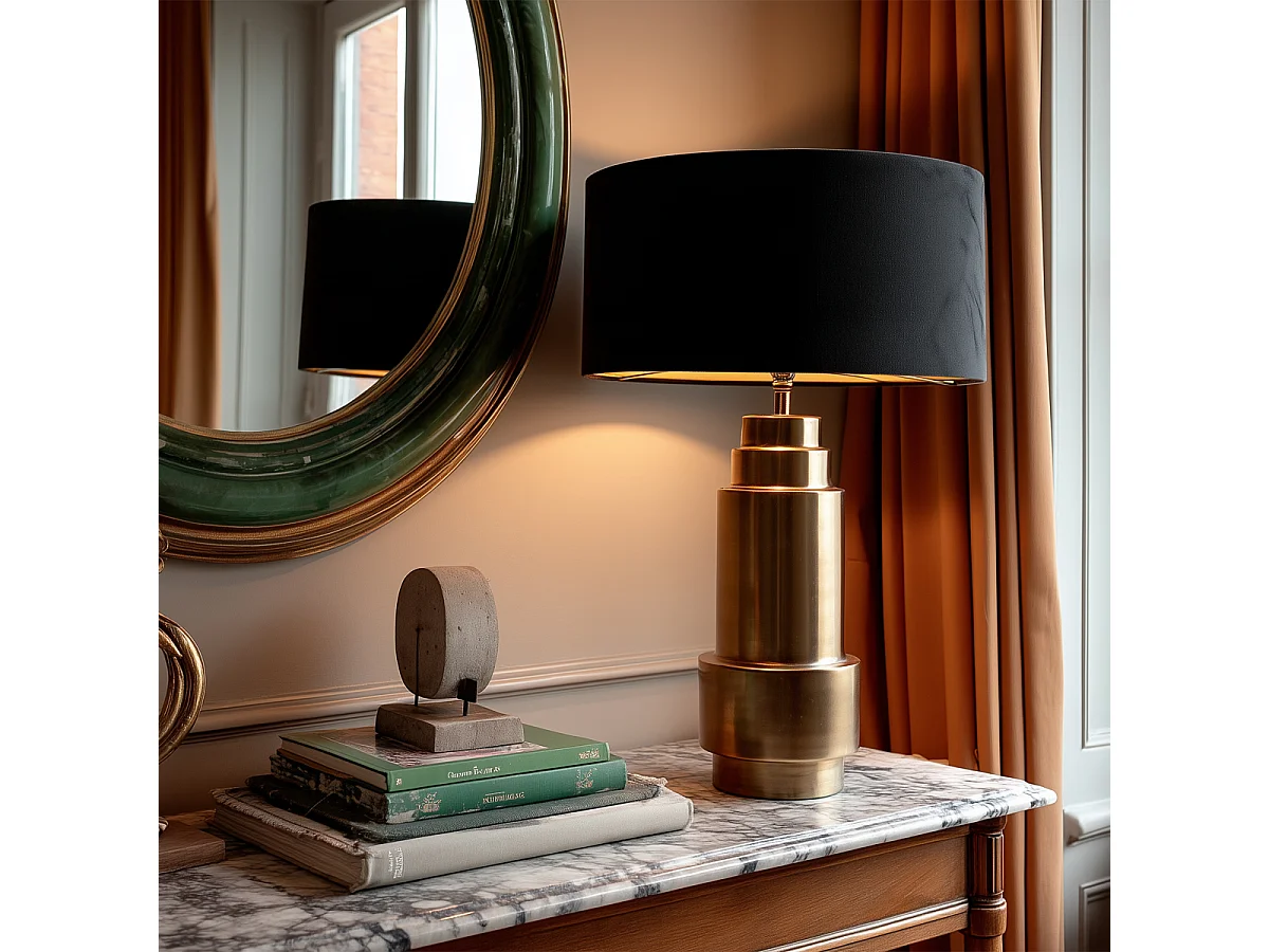 Lampe de table art déco bronze velours abat-jour noir avec or 50cm - Bruut