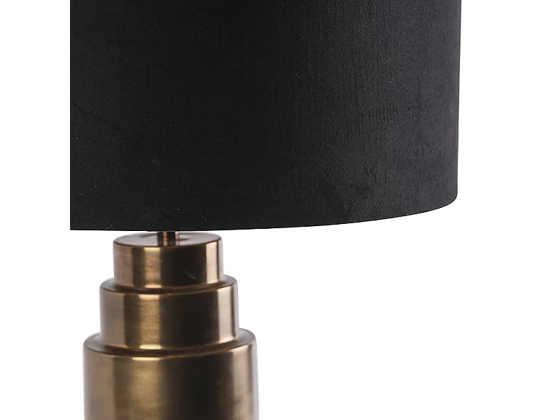 Lampe de table art déco bronze velours abat-jour noir avec or 50cm - Bruut