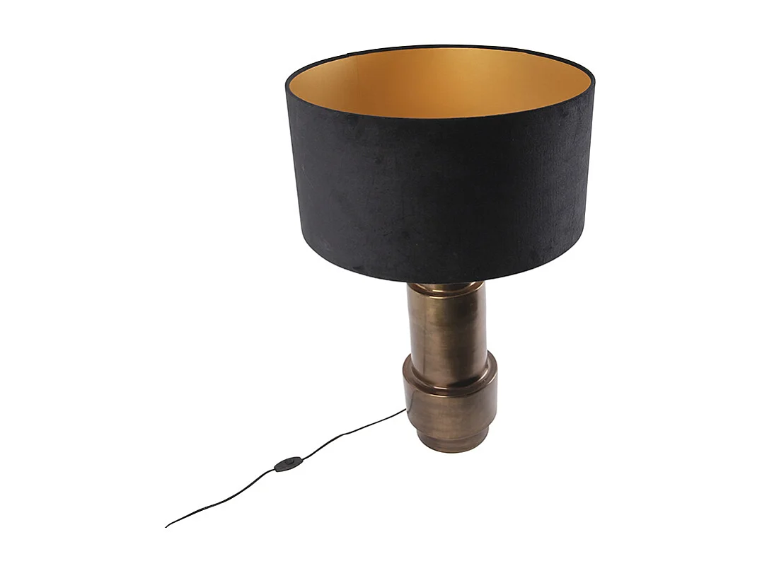 Lampe de table Art Déco bronze abat-jour en velours noir avec or 50 cm - Bruut