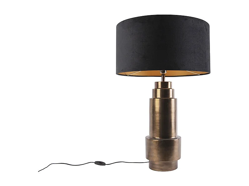 Lampe de table Art Déco bronze abat-jour en velours noir avec or 50 cm - Bruut