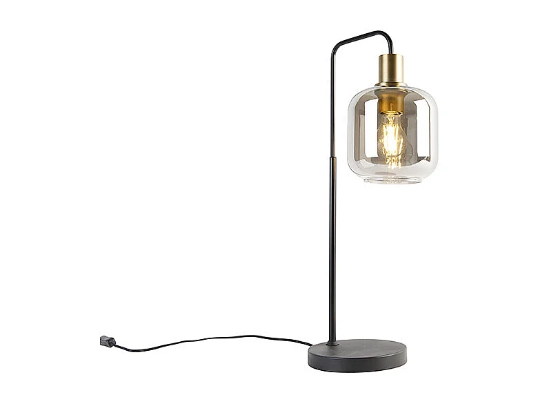 Lampe de table design noire avec or et verre fumé - Zuzanna