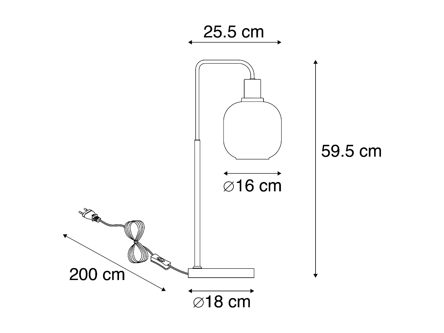 Lampe de table design noire avec or et verre fumé - Zuzanna