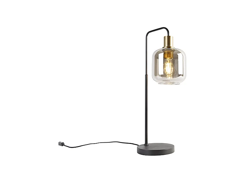 Lampe de table design noire avec or et verre fumé - Zuzanna
