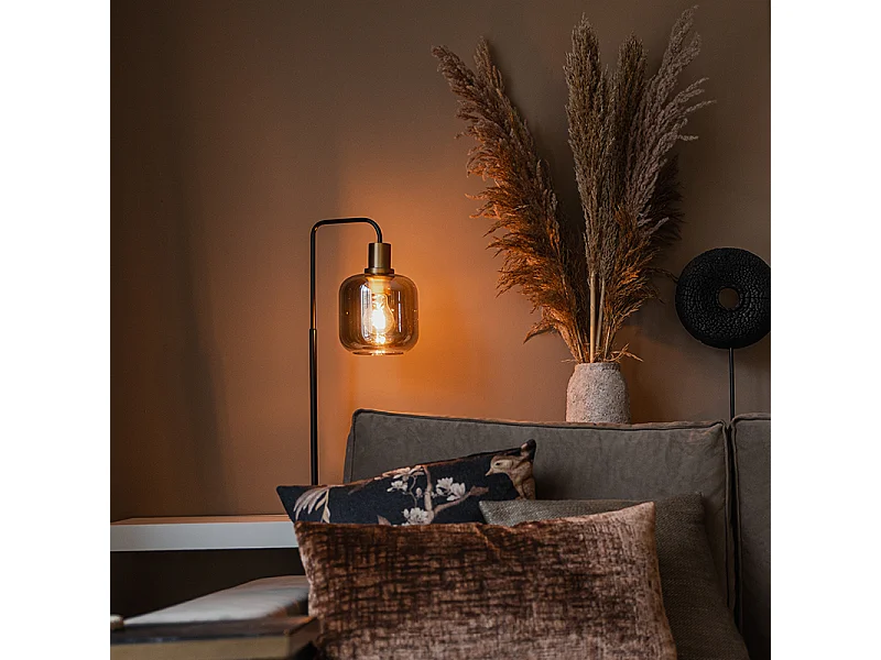 Lampe de table design noire avec verre doré et fumé - Zuzanna