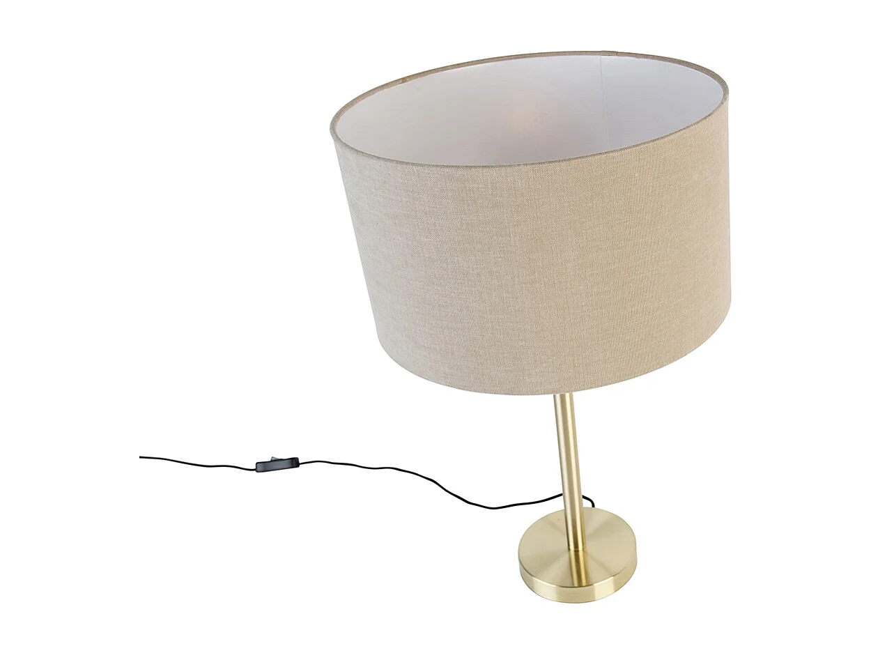 Lampe de table classique laiton avec abat-jour marron clair 35 cm - Simplo