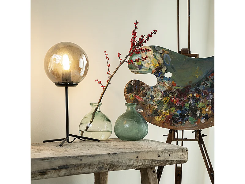 Lampe de table art déco noir avec verre fumé 45,5 cm - Pallon