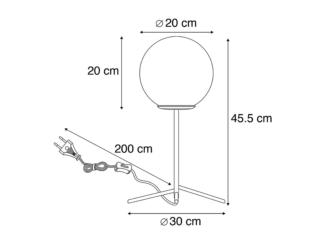 Lampe de table art déco noir avec verre fumé 45,5 cm - Pallon