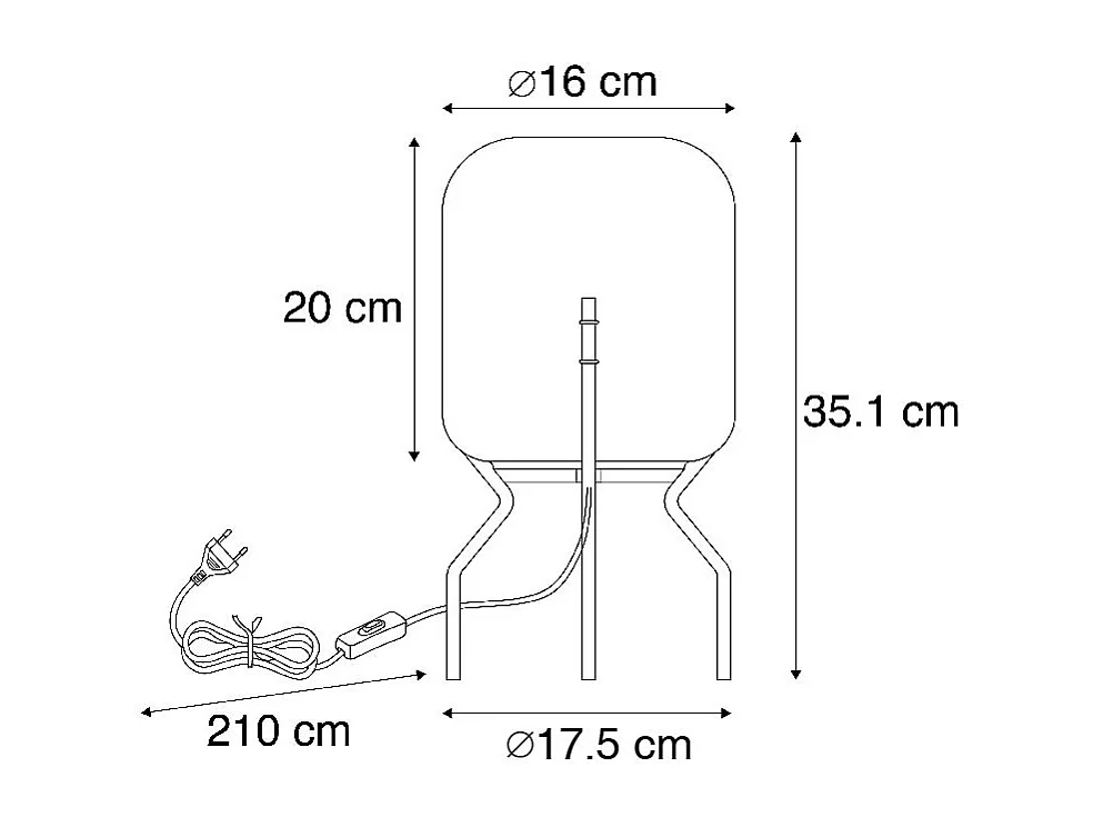 Lampe de table design noire avec verre fumé - Bliss