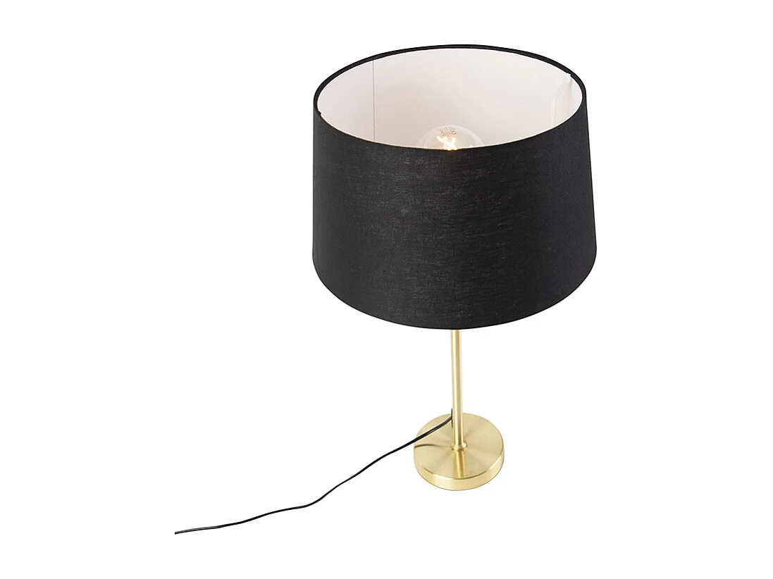Lampe de table or / laiton avec abat-jour en lin noir 35 cm - Parte