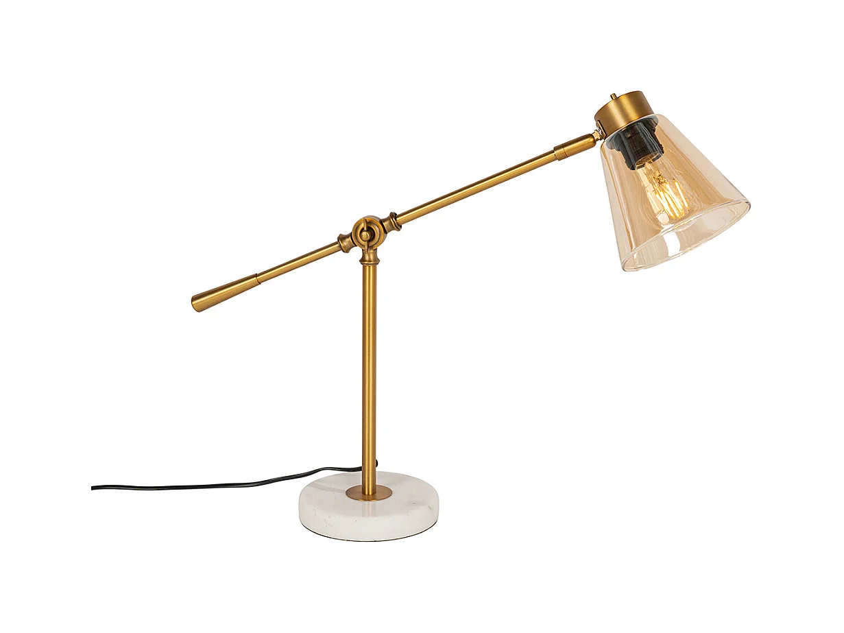 Lampe de table Art Déco en bronze avec marbre et verre ambré - Nina