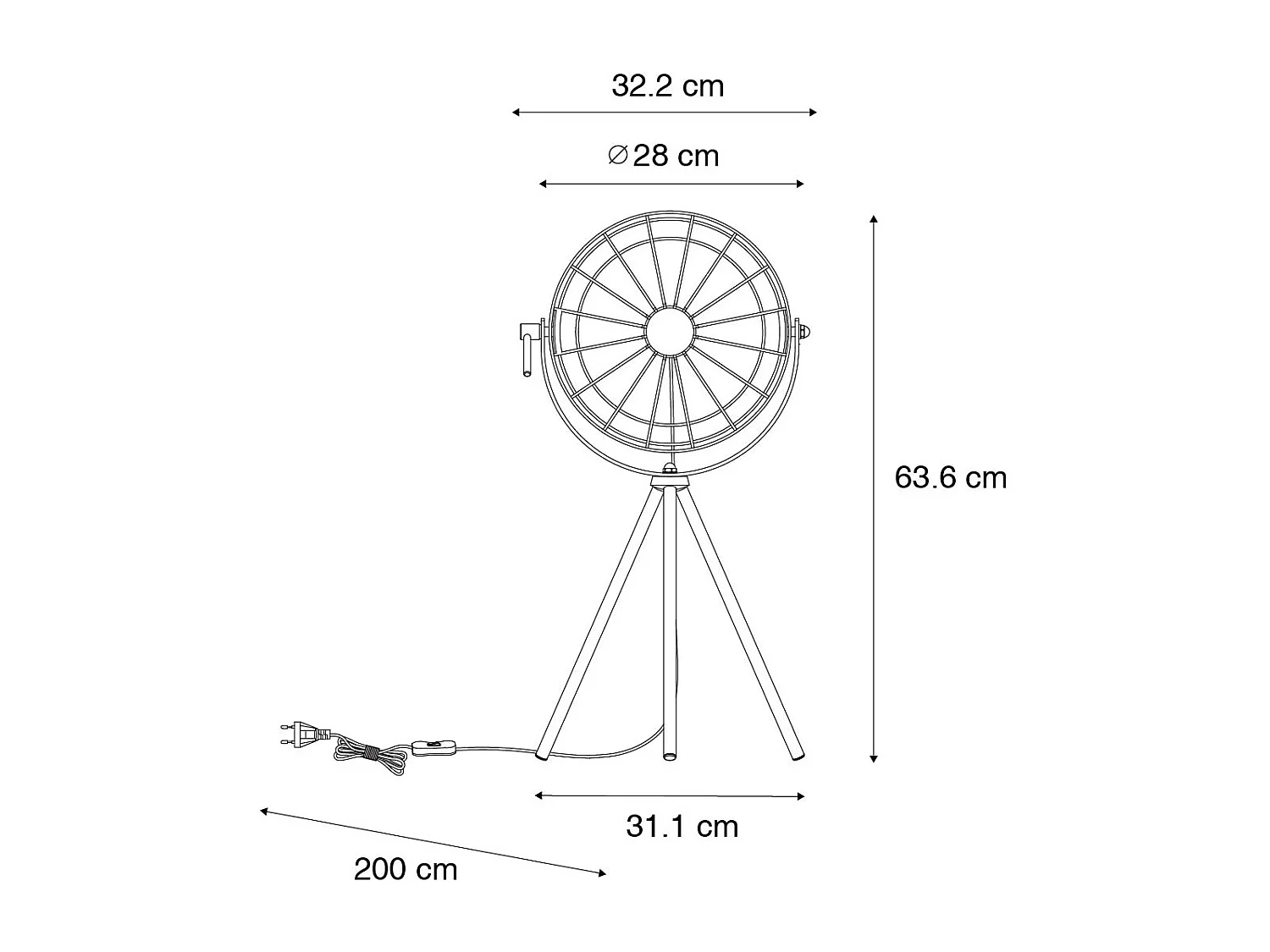 Lampe de table trépied industrielle noire réglable - Hanze
