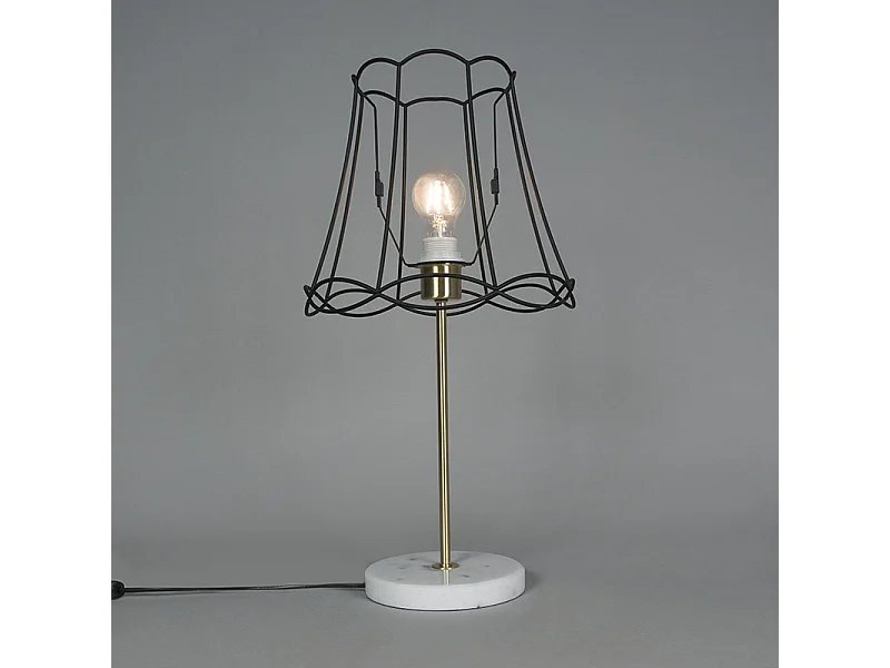 Lampe de table rétro en laiton avec cadre Granny noir 30 cm - Kaso