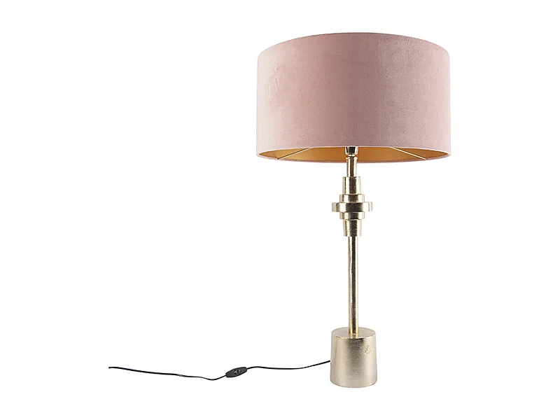 Lampe de table Art Déco velours doré abat-jour rose 50 cm - Diverso