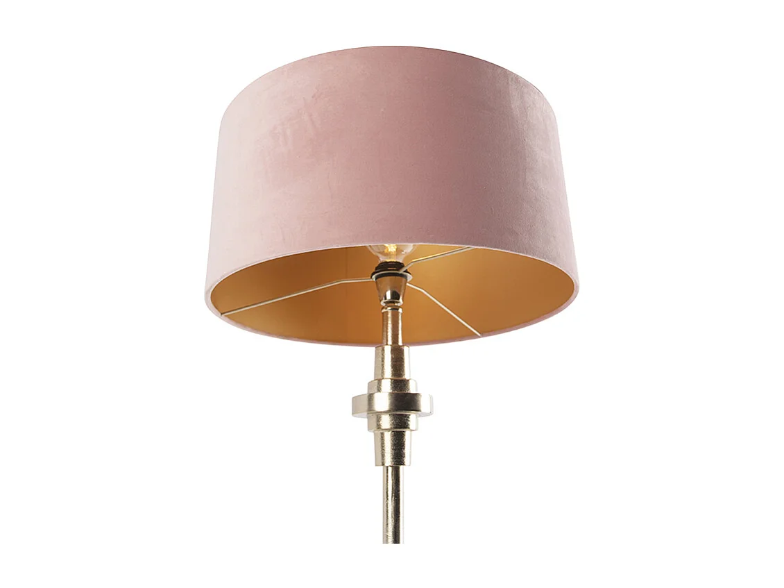 Lampe de table Art Déco velours doré abat-jour rose 50 cm - Diverso