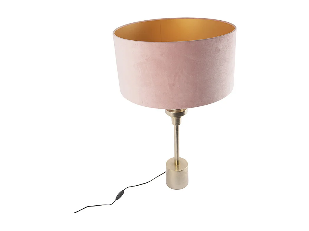 Lampe de table Art Déco velours doré abat-jour rose 50 cm - Diverso