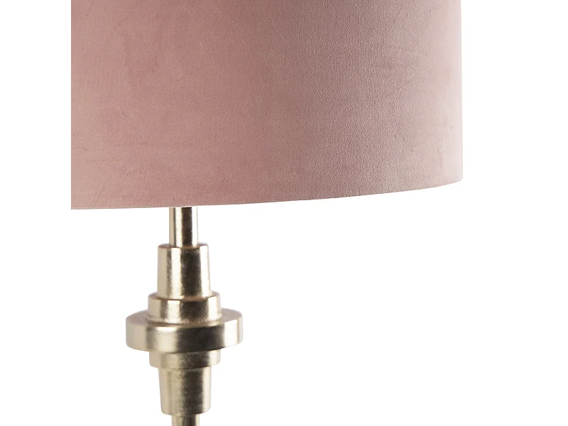 Lampe de table Art déco avec abat-jour en velours rose doré 50 cm - Diverso