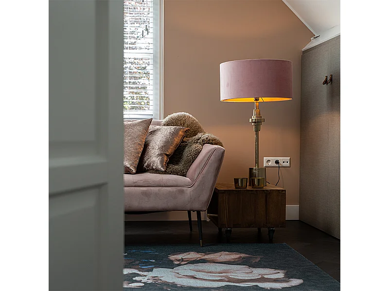 Lampe de table Art déco avec abat-jour en velours rose doré 50 cm - Diverso