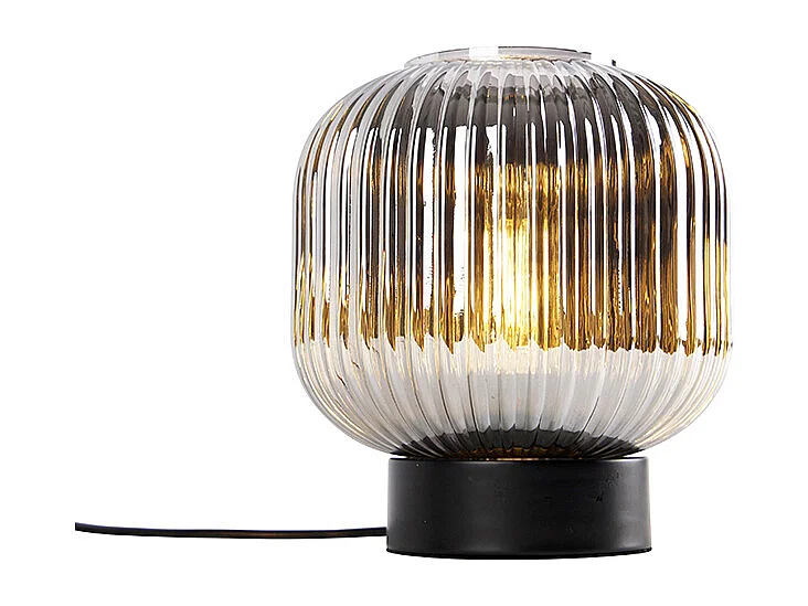 Lampe de table Art déco noire avec verre fumé - Karel