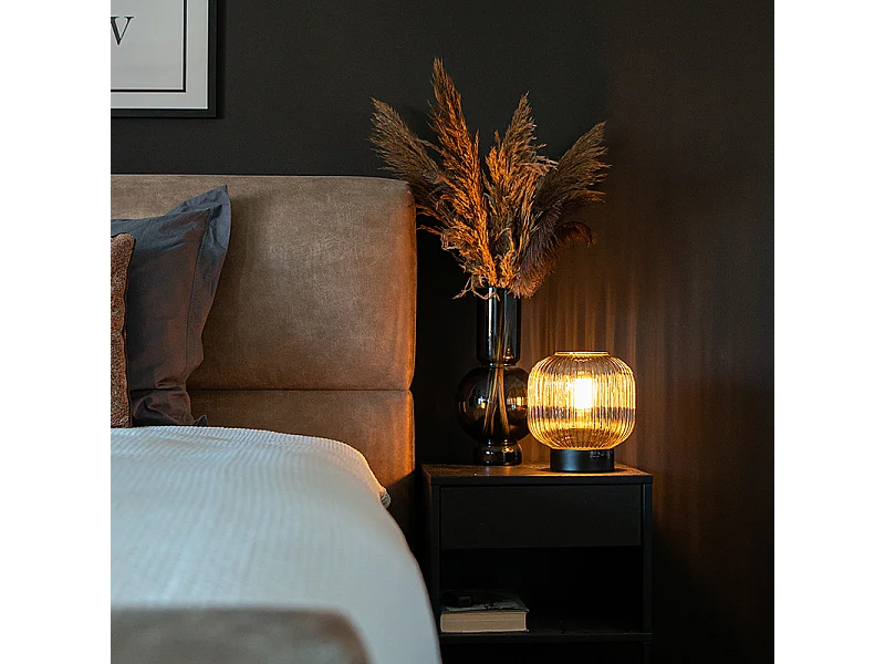 Lampe de table Art déco noire avec verre fumé - Karel