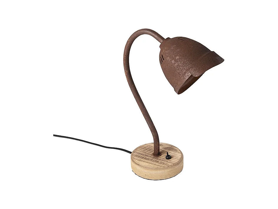 Lampe de table rustique marron rouille avec base en bois - Rax