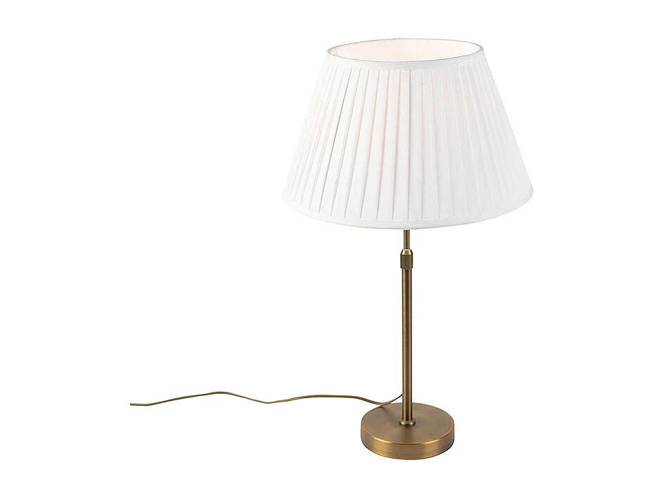 Lampe de table en bronze avec abat-jour plissé blanc 35cm - Parte