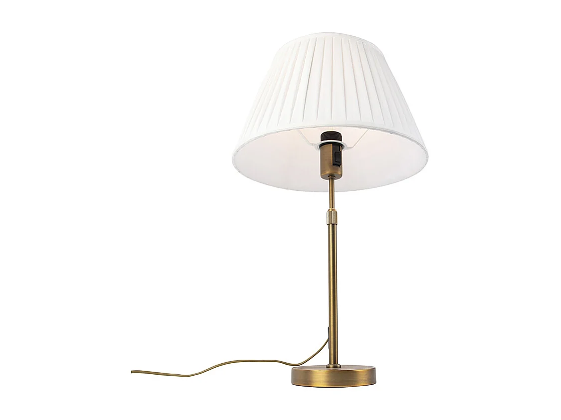 Lampe de table en bronze avec abat-jour plissé blanc 35cm - Parte