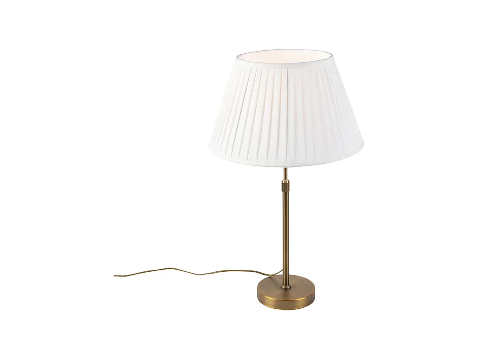 Lampe de table en bronze avec abat-jour plissé blanc 35cm - Parte