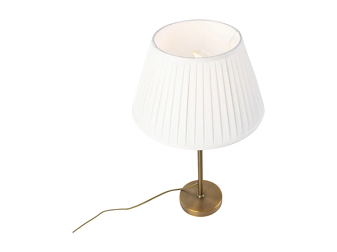 Lampe de table en bronze avec abat-jour plissé blanc 35 cm - Parte