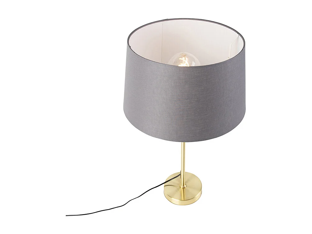 Lampe de table or / laiton avec abat-jour lin gris 35 cm - Parte