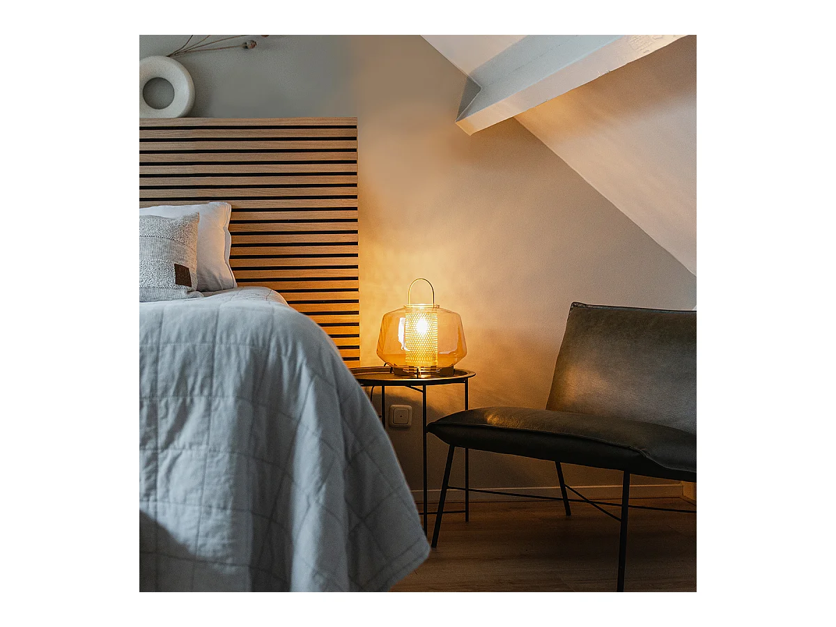 Lampe de table Art Déco or avec verre ambré 30 cm - Kevin