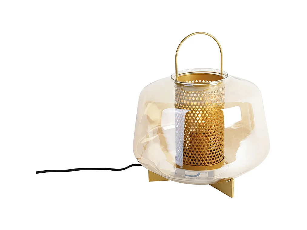 Lampe de table Art Déco or avec verre ambré 30 cm - Kevin