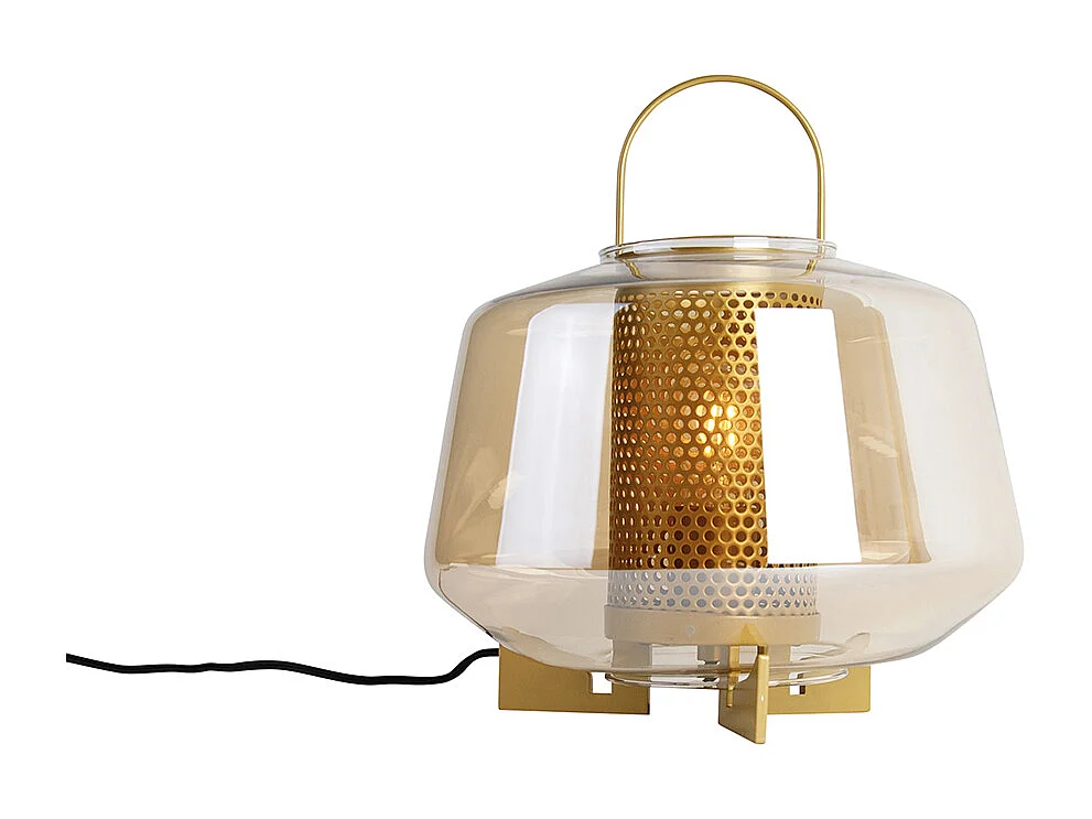 Lampe de table Art déco dorée avec verre ambre 30 cm - Kevin