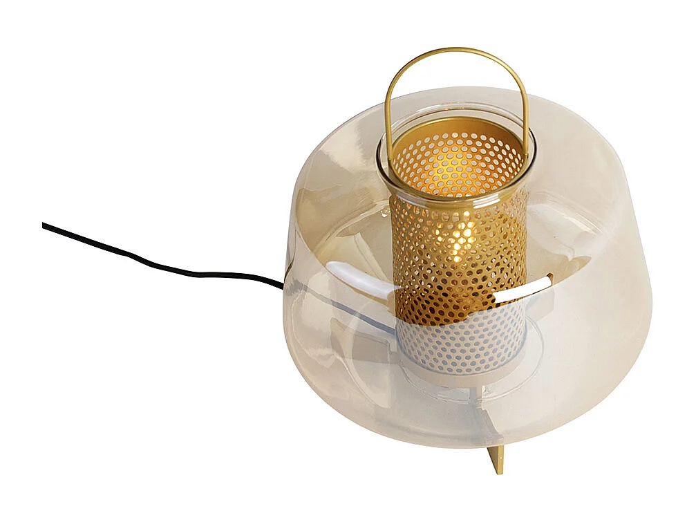 Lampe de table Art déco dorée avec verre ambre 30 cm - Kevin