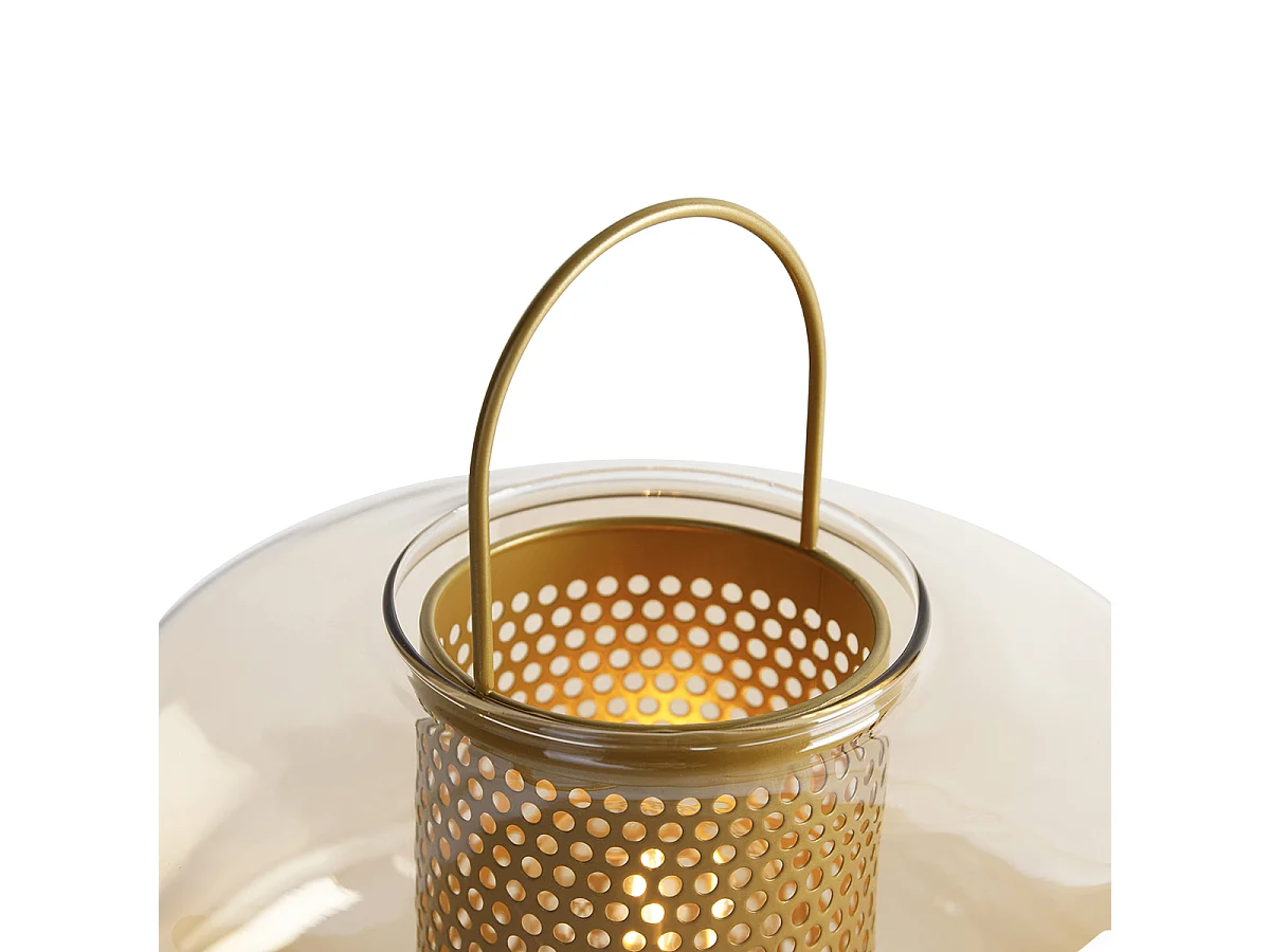 Lampe de table Art déco dorée avec verre ambre 30 cm - Kevin