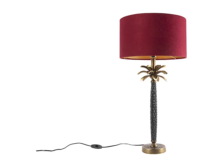Lampe à poser Art Déco bronze abat-jour velours rouge 35 cm - Areka