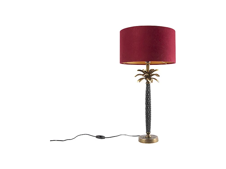 Lampe à poser Art Déco bronze abat-jour velours rouge 35 cm - Areka