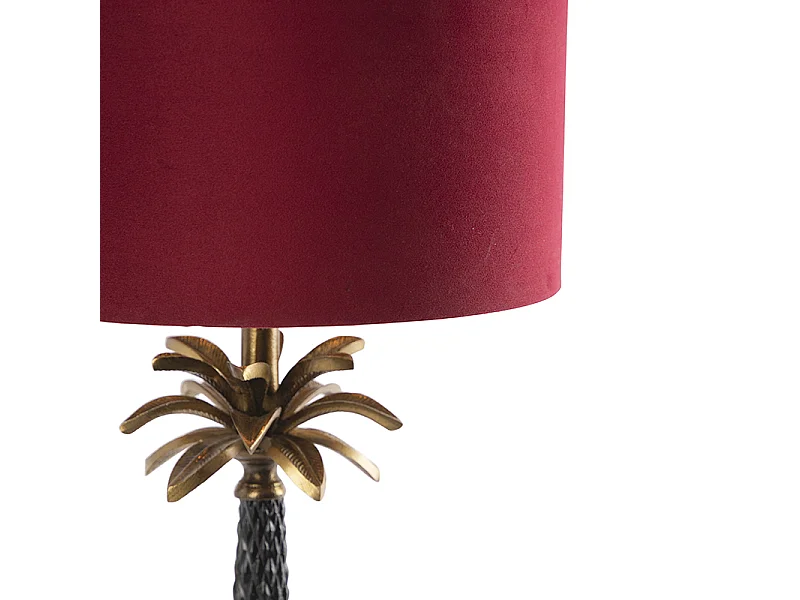 Lampe de table Art Déco en bronze avec abat-jour en velours rouge 35 cm - Areka