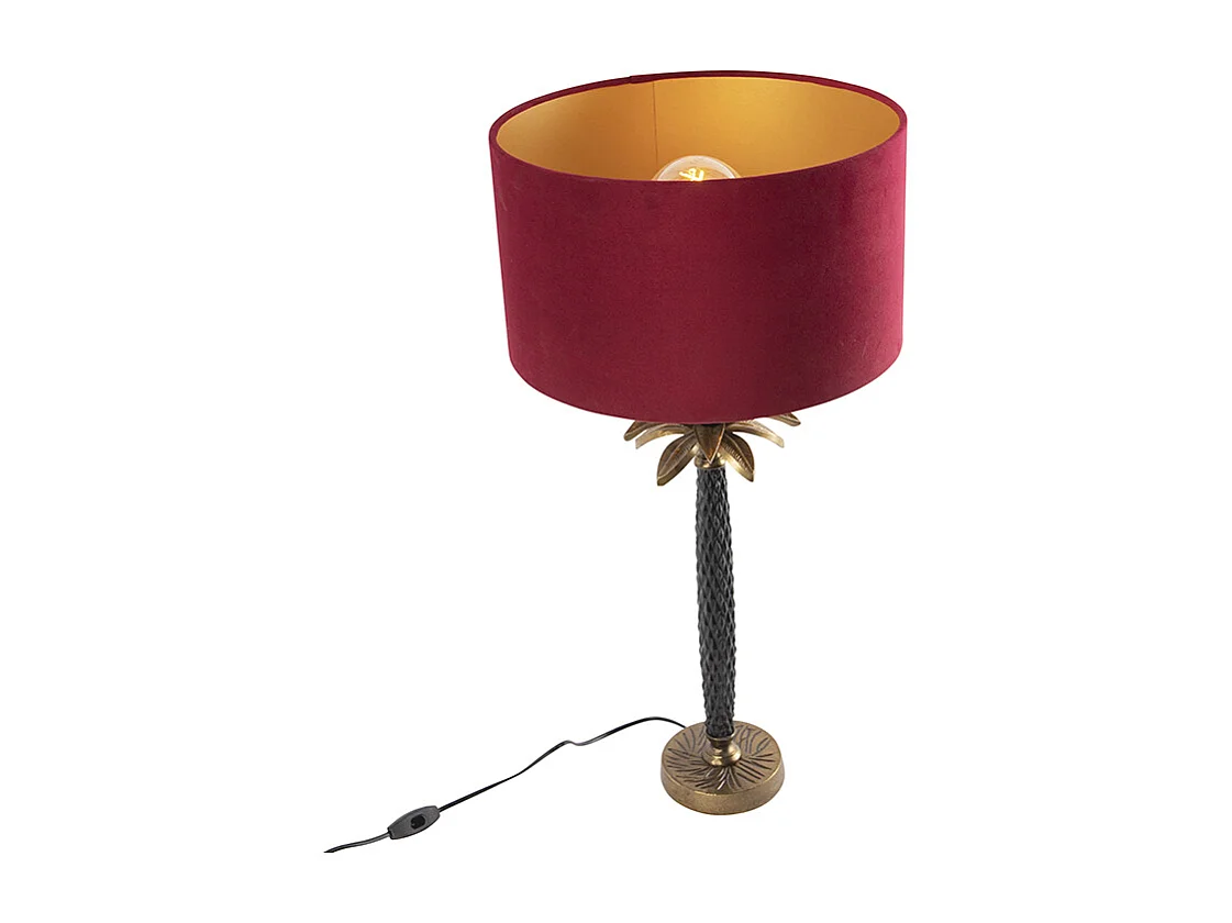 Lampe de table Art Déco en bronze avec abat-jour en velours rouge 35 cm - Areka