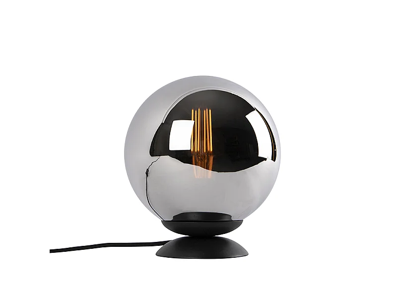 Lampe de table Art Déco noire avec verre fumé - Pallon
