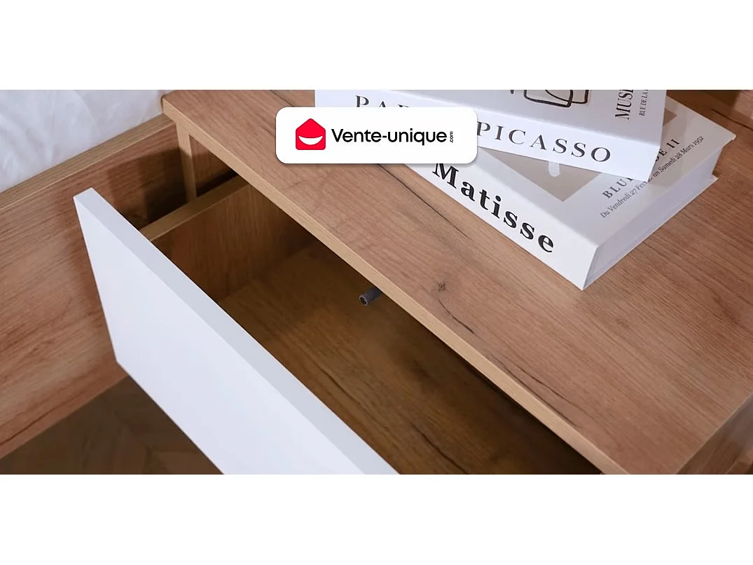 Bett mit Bettkasten mit Nachttischen - 140 x 190 cm - Mit LED-Beleuchtung - Holzfarben & Anthrazit - ELYNIA