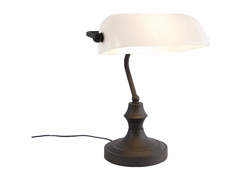 Lampe de notaire classique noire avec verre opale - Banker