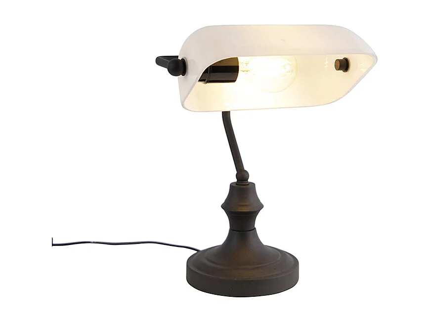 Lampe de notaire classique noire avec verre opale - Banker