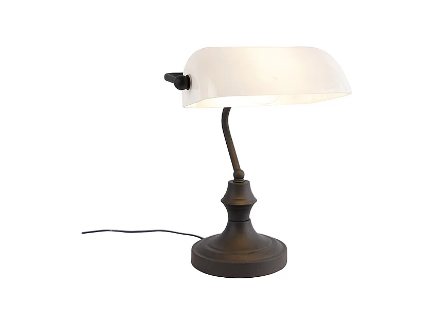 Lampe de notaire classique noire avec verre opale - Banker