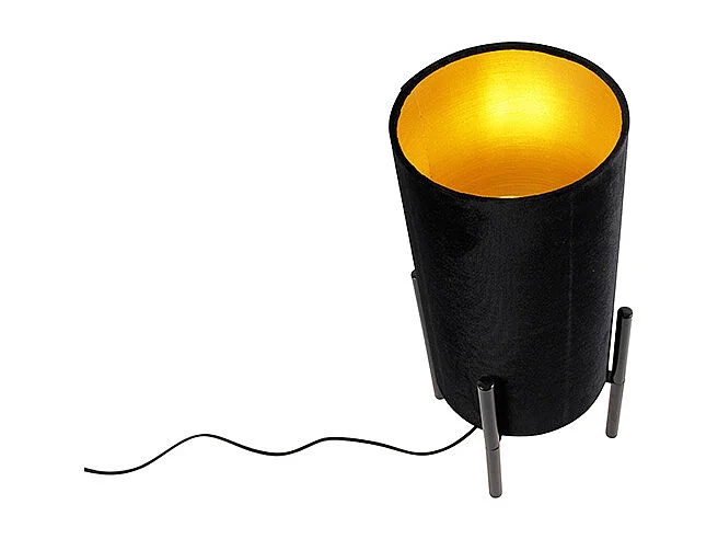 Lampe de table moderne noire avec abat-jour en velours noir - Rich