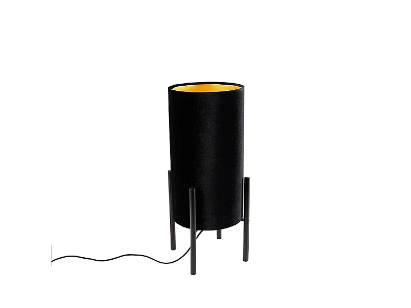 Lampe de table moderne noire avec abat-jour en velours noir - Rich
