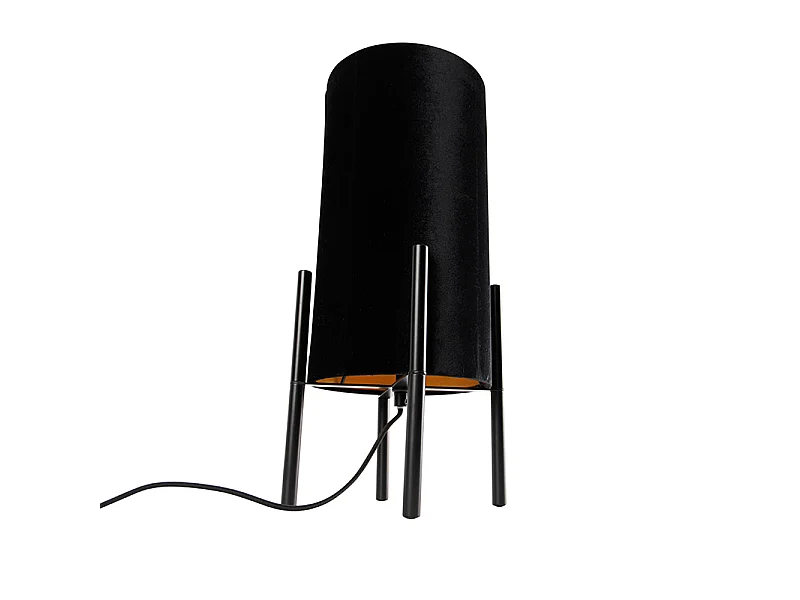 Lampe de table moderne noire avec abat-jour en velours noir - Rich
