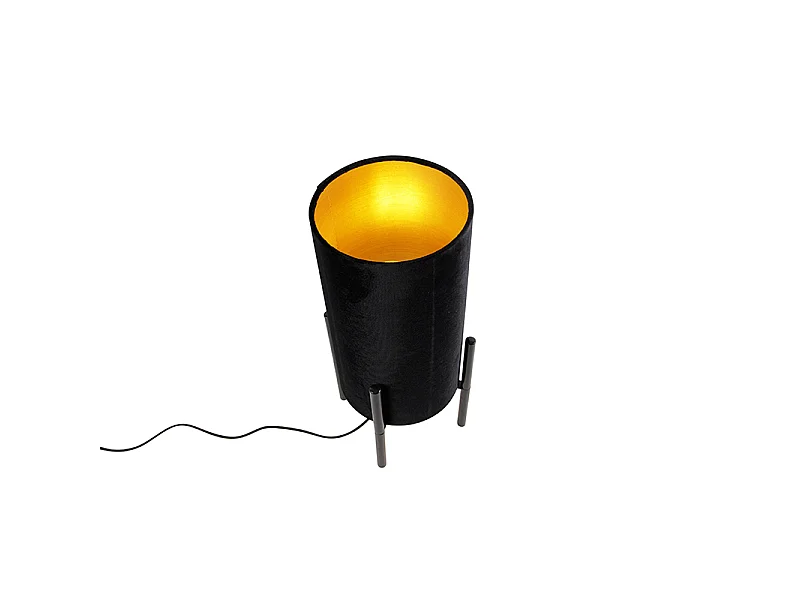 Lampe de table moderne noire avec abat-jour en velours noir - Rich