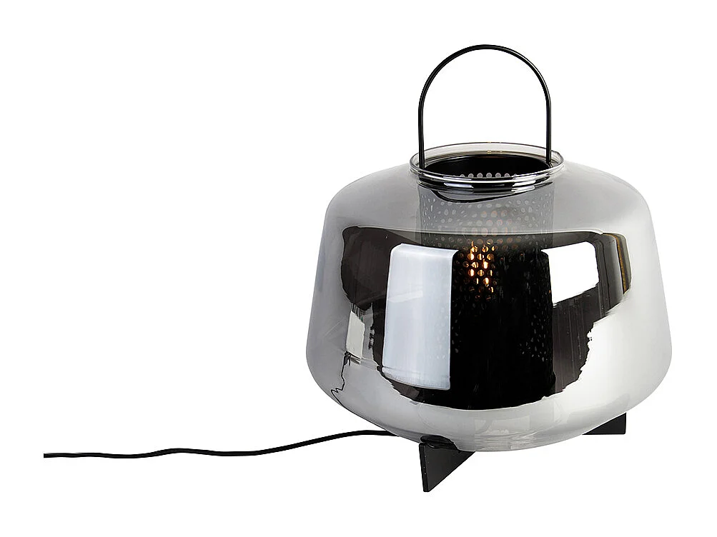 Lampe de table Art Déco noire avec verre fumé 30 cm - Kevin