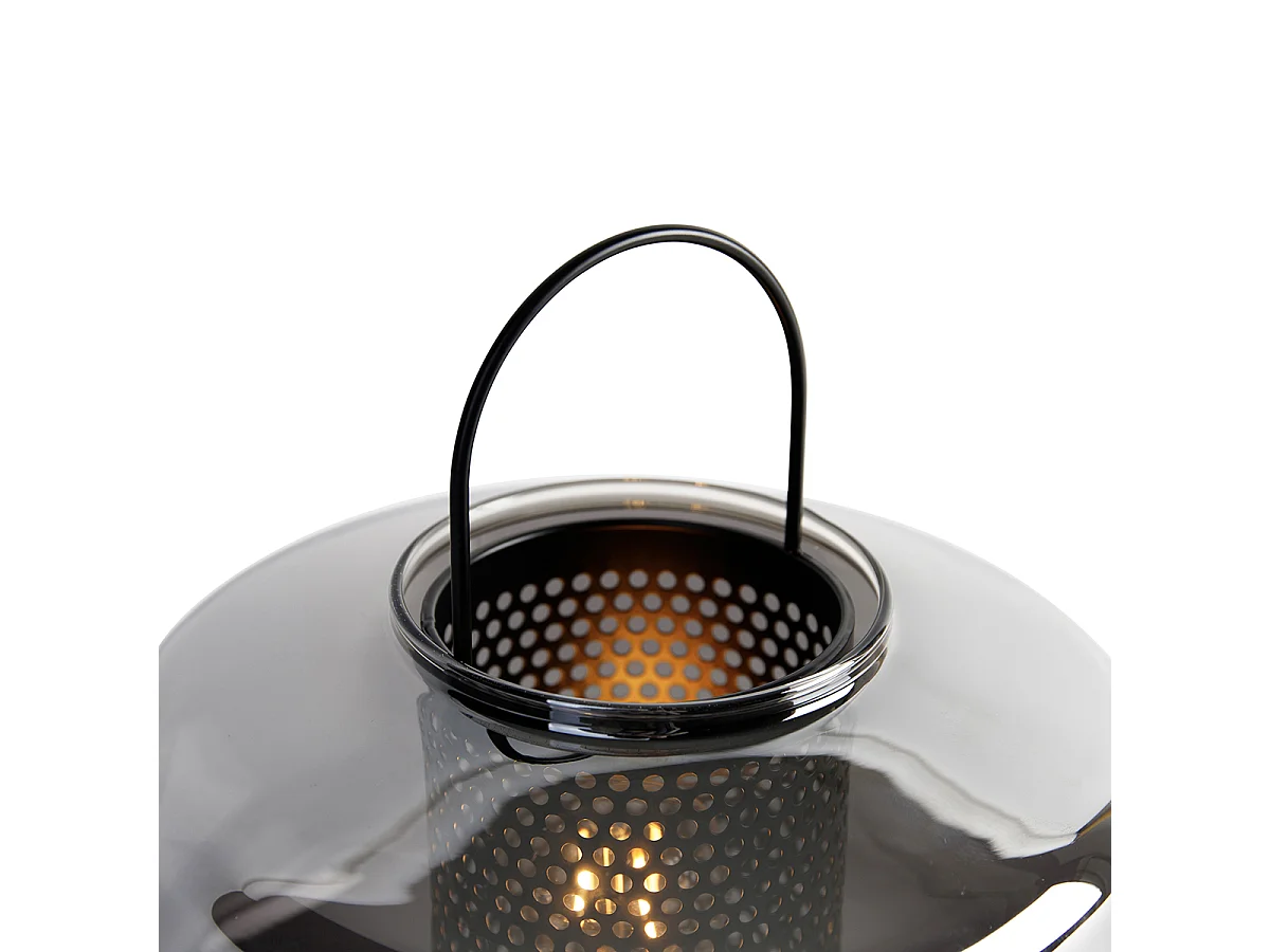 Lampe de table Art Déco noire avec verre fumé 30 cm - Kevin