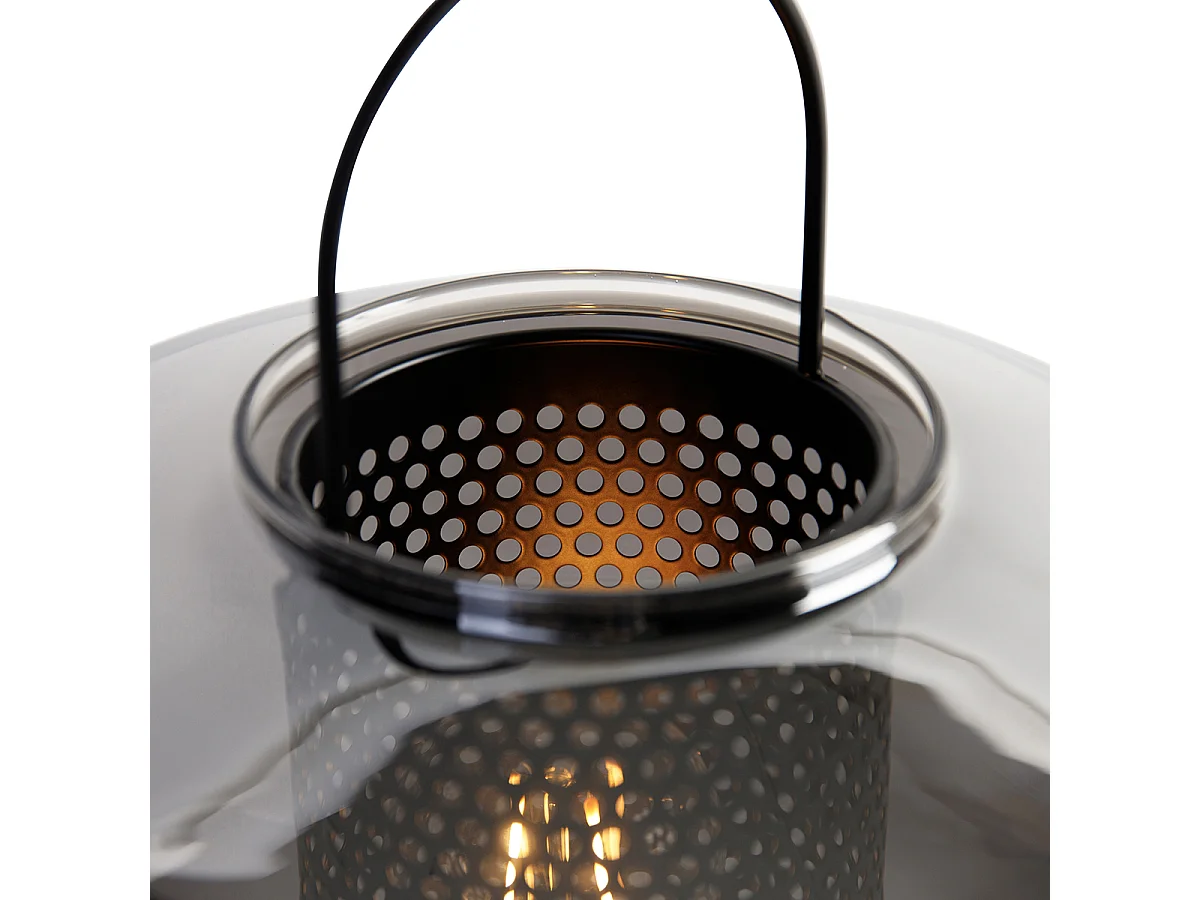 Lampe de table Art Déco noire avec verre fumé 30 cm - Kevin